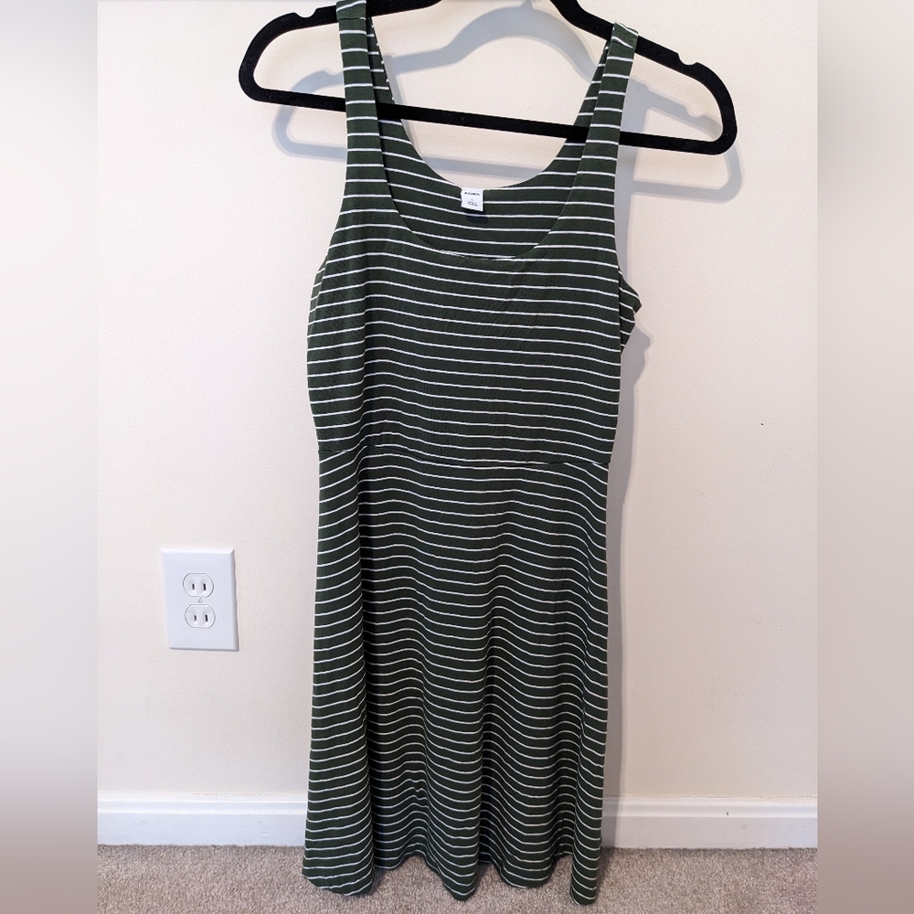 Olive green striped Old Navy fit and flare dress
